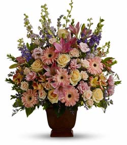 Mixed colored funeral flowers